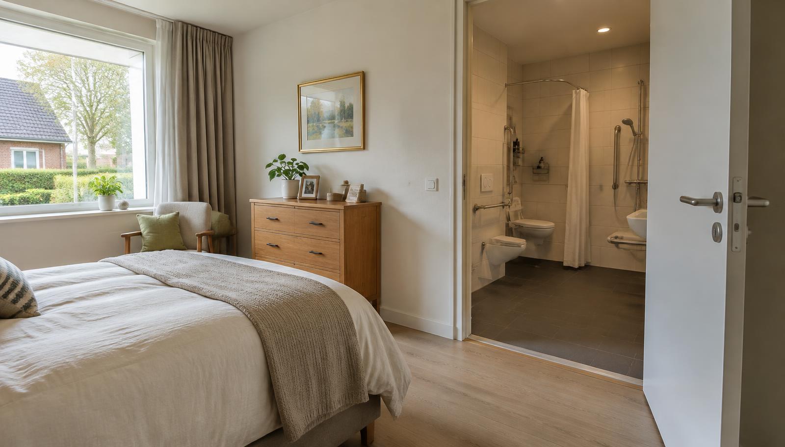 Slaapkamer op de begane grond met een eigen aangepaste badkamer